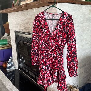 Vibrant Wrap Dress with Heart Pattern